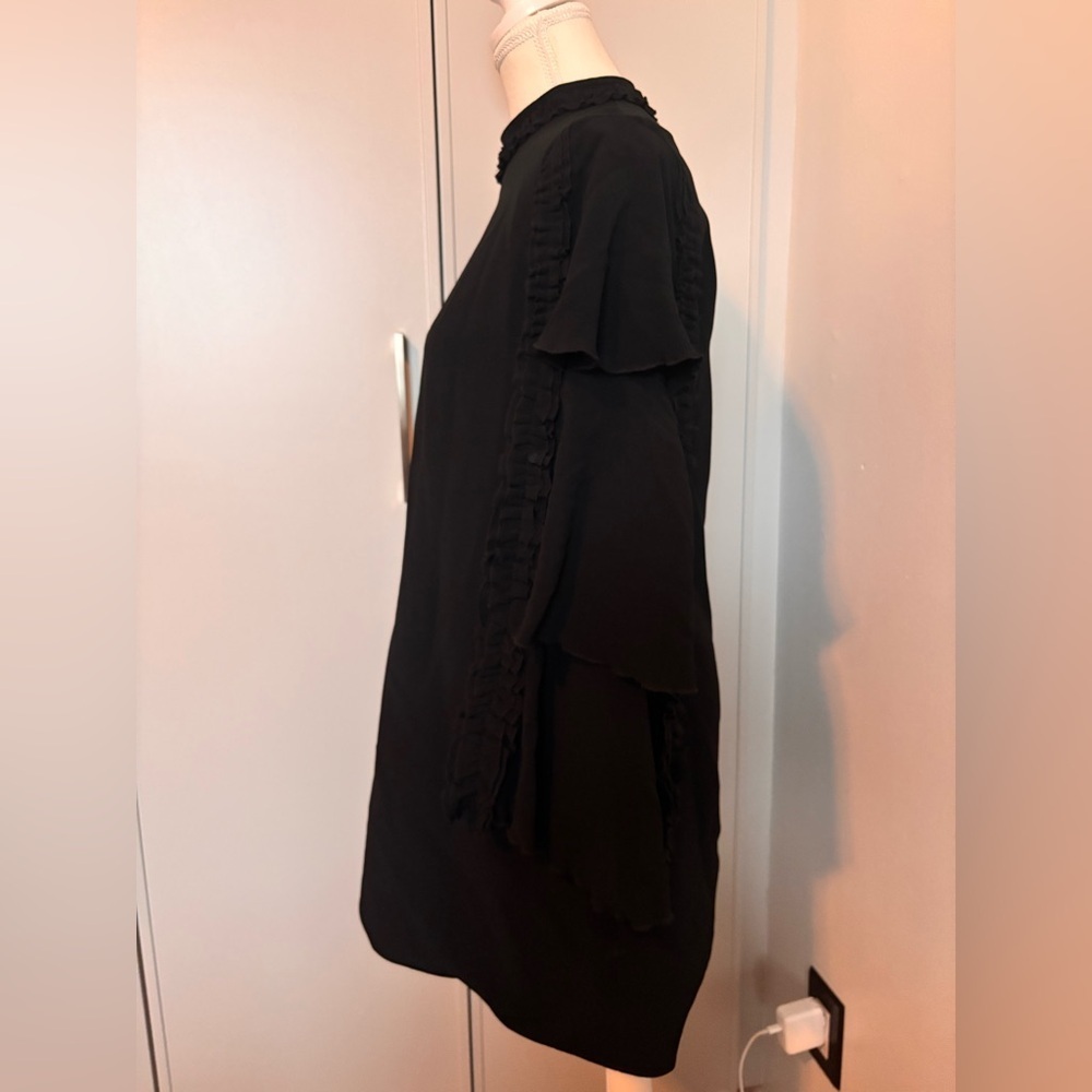 Alexis Marianne Tiered Bell-Sleeve Crepe Mini Dress Black - Picture 3 of 13